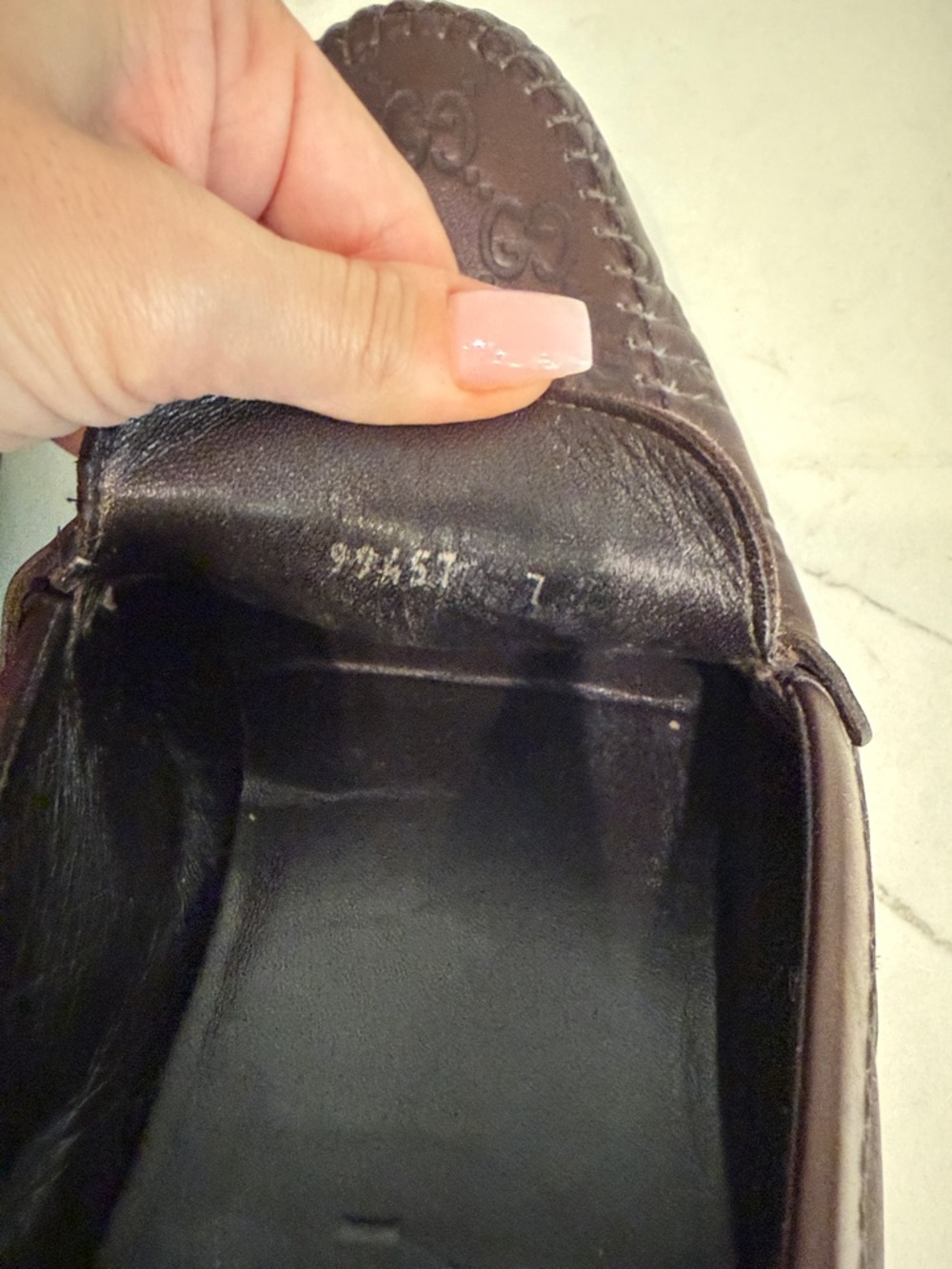 Gucci Brown Embossed GG Leather Penny Loafers - Picture 9 of 12
